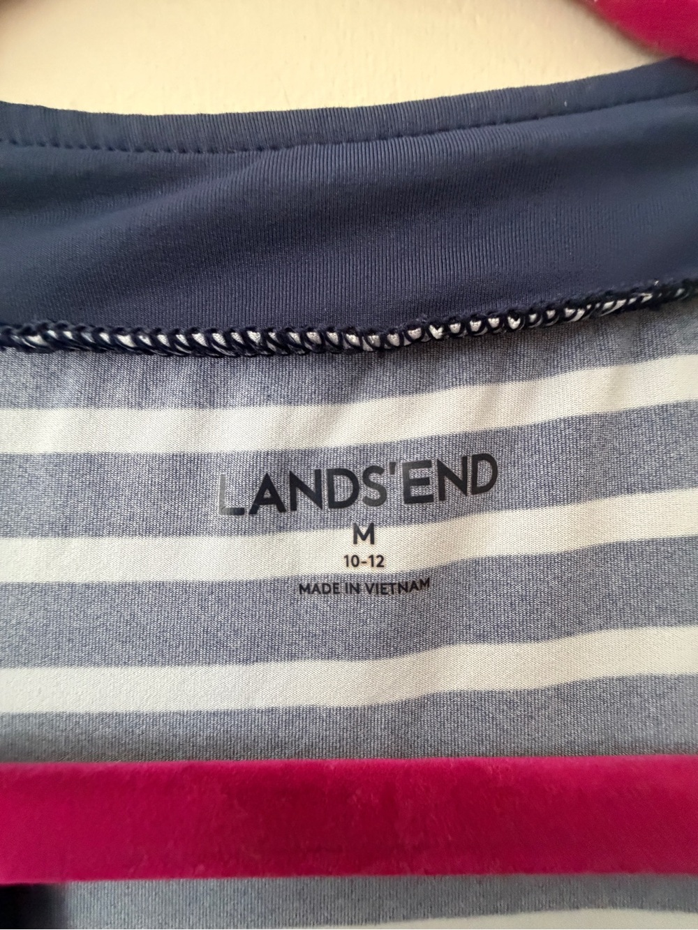 Lands' End Navy and White Striped V-Neck Top Medium 10-12 Nylon/Spandex EUC - Picture 3 of 8